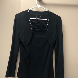 Sexy Sweater with Cleavage Area String Accents